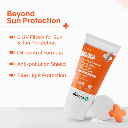 The Derma Co 1% Hyaluronic Sunscreen Oil-Free Matte Gel SPF 50 PA++++ for Oily Acne-Prone Skin - packaging (21)