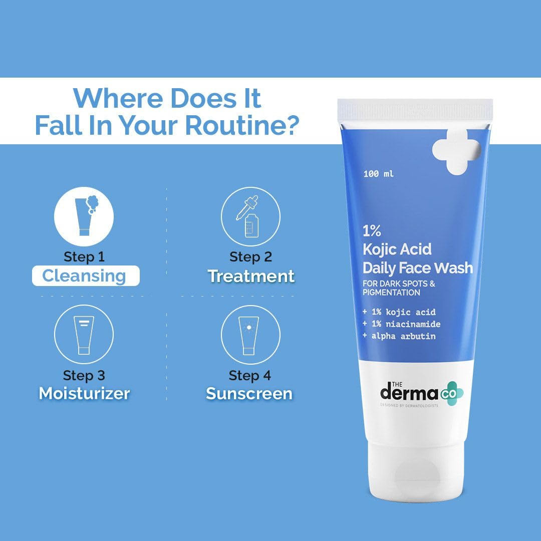 The Derma Co 1% Kojic Acid Face Wash with Niacinamide & Alpha Arbutin, Unisex Face Wash for All Skin Types - ingredients pane