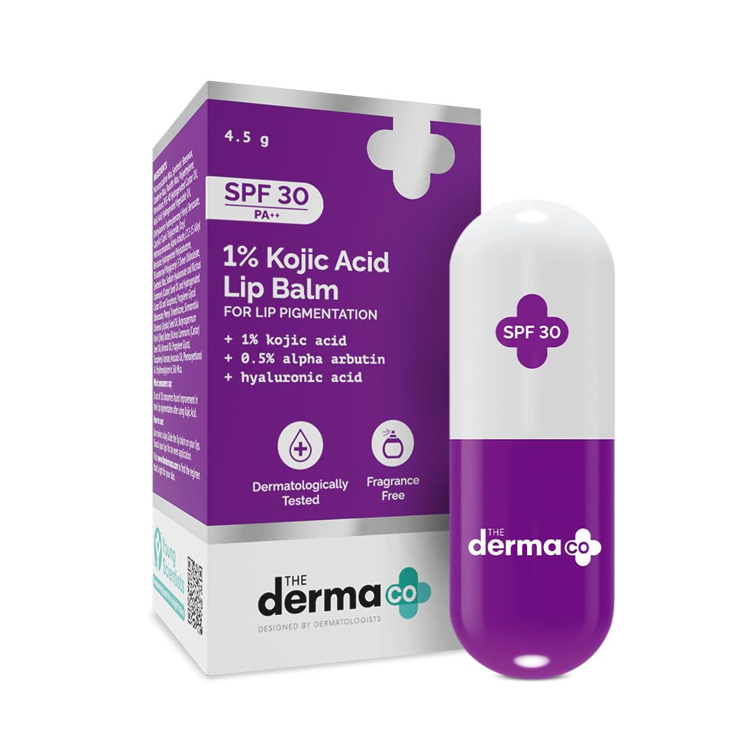 The Derma Co 1% Kojic Acid Lip Balm with Alpha Arbutin & Hyaluronic Acid, SPF 30 PA++, 4.5g