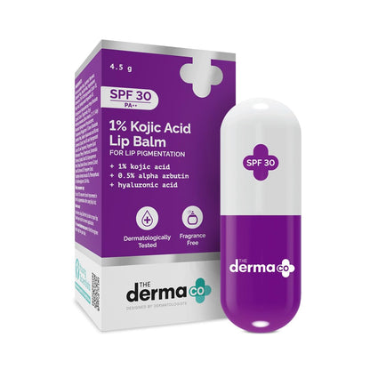 The Derma Co 1% Kojic Acid Lip Balm with Alpha Arbutin & Hyaluronic Acid, SPF 30 PA++, 4.5g