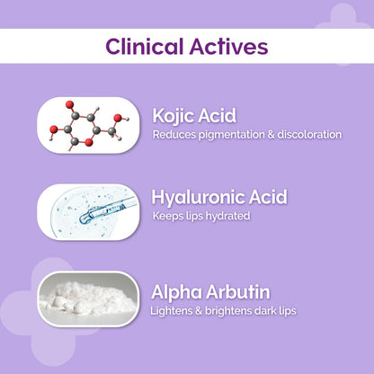 The Derma Co 1% Kojic Acid Lip Balm with Alpha Arbutin & Hyaluronic Acid, SPF 30 PA++, 4.5g - ingredients panel