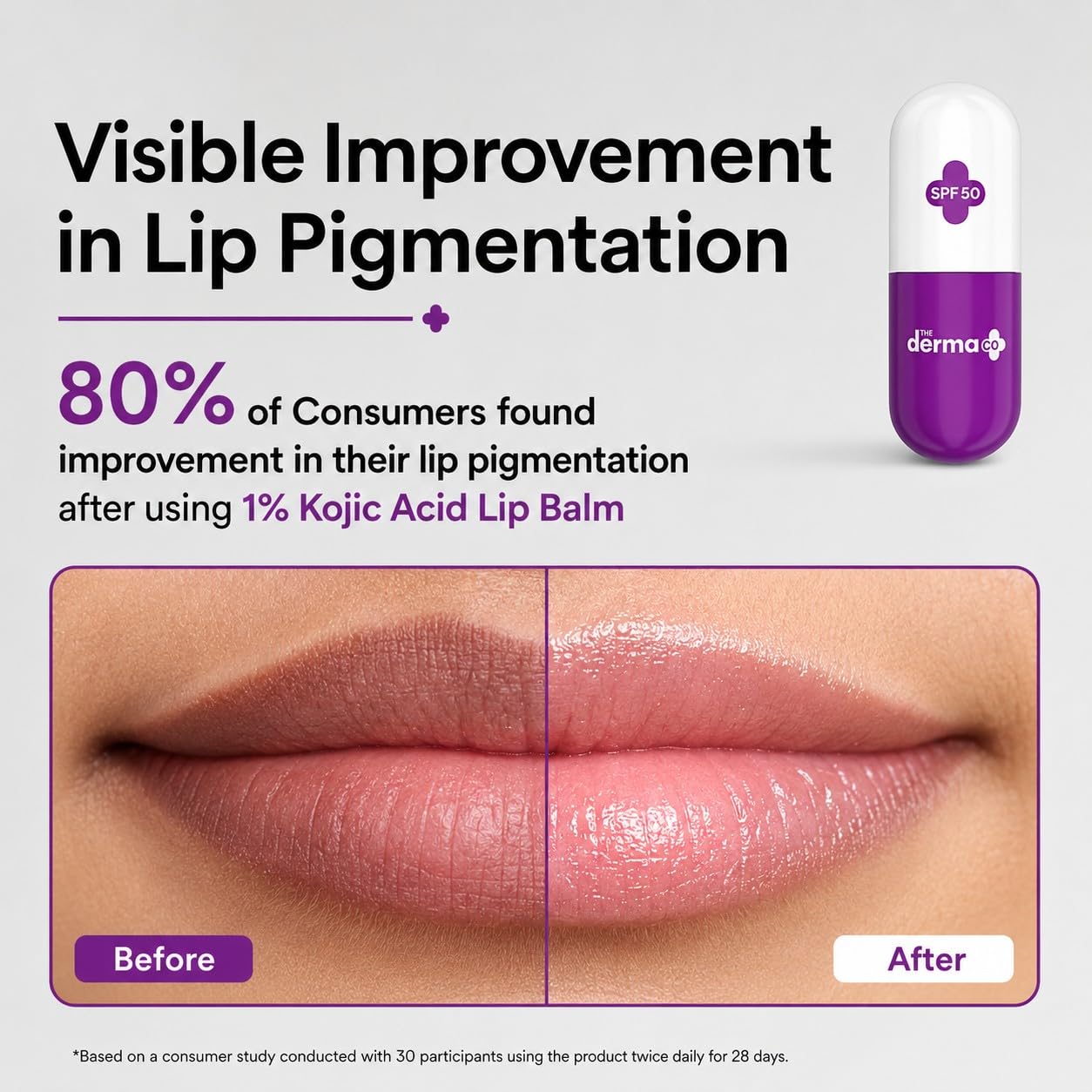 The Derma Co 1% Kojic Acid Lip Balm with SPF 50 PA+++, Arbutin and Peptide Complex, 4.5g - packaging