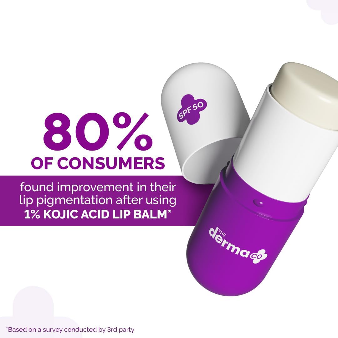 The Derma Co 1% Kojic Acid Lip Balm with SPF 50 PA+++, Arbutin and Peptide Complex, 4.5g - ingredients panel