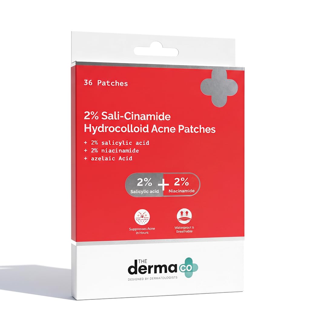 The Derma Co 2% Sali-Cinamide Hydrocolloid Acne Patches, 36 Count, 3 Sizes, Salicylic Acid and Niacinamide Pimple Patches