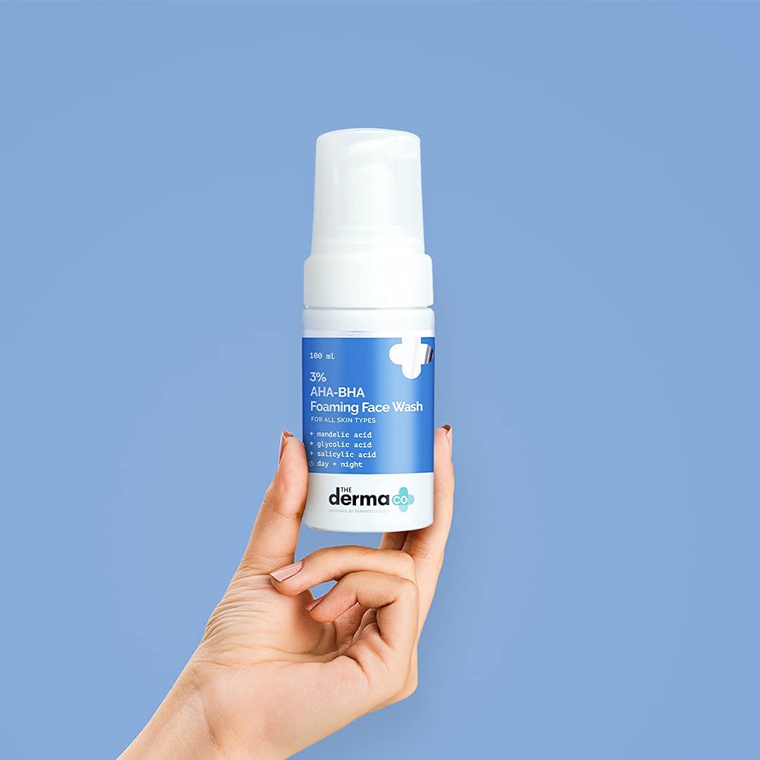 The Derma Co 3% AHA+BHA Foaming Daily Face Wash, 100ml, Salicylic Acid, Glycolic Acid, Mandelic Acid, Unisex Cleanser - back