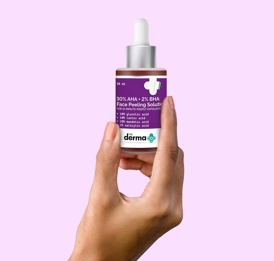 The Derma Co 30% AHA + 2% BHA Peeling Solution, 30 ml, Facial Exfoliant Serum - front view