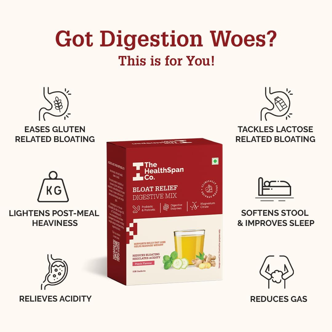 The Healthspan Co. Relief From Digestive Issues,Gas,Bloating,Acidity & Constipation|3 Bn Cfu Of Probiotic|Digestive Enzymes &