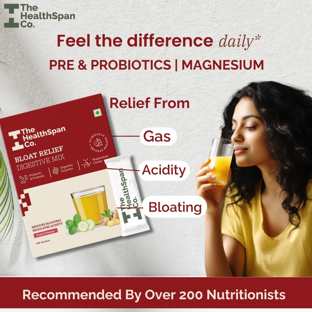 The Healthspan Co. Relief From Digestive Issues,Gas,Bloating,Acidity & Constipation|3 Bn Cfu Of Probiotic|Digestive Enzymes &