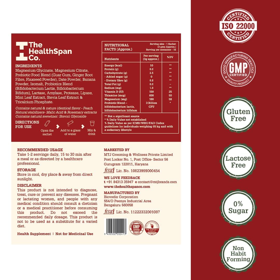 The Healthspan Co. Relief From Digestive Issues,Gas,Bloating,Acidity & Constipation|3 Bn Cfu Of Probiotic|Digestive Enzymes &