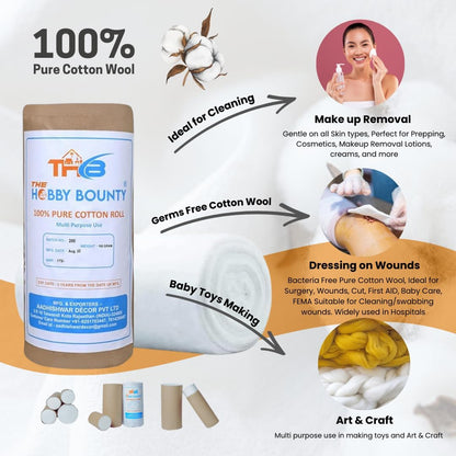 The Hobby Bounty Pure Cotton Roll, Cotton, Multi-Use Cotton Pads for Skincare, Baby Care, and Makeup Removal - front view (13