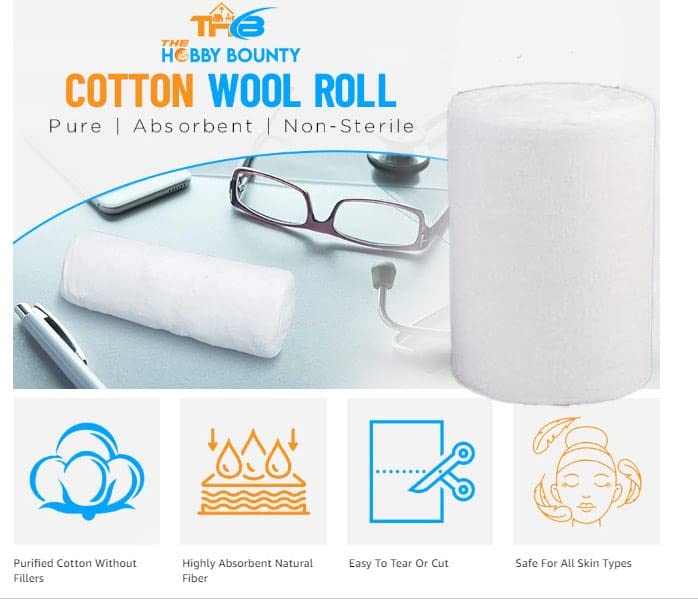 The Hobby Bounty Pure Cotton Roll, Cotton, Multi-Use Cotton Pads for Skincare, Baby Care, and Makeup Removal - back view (22)