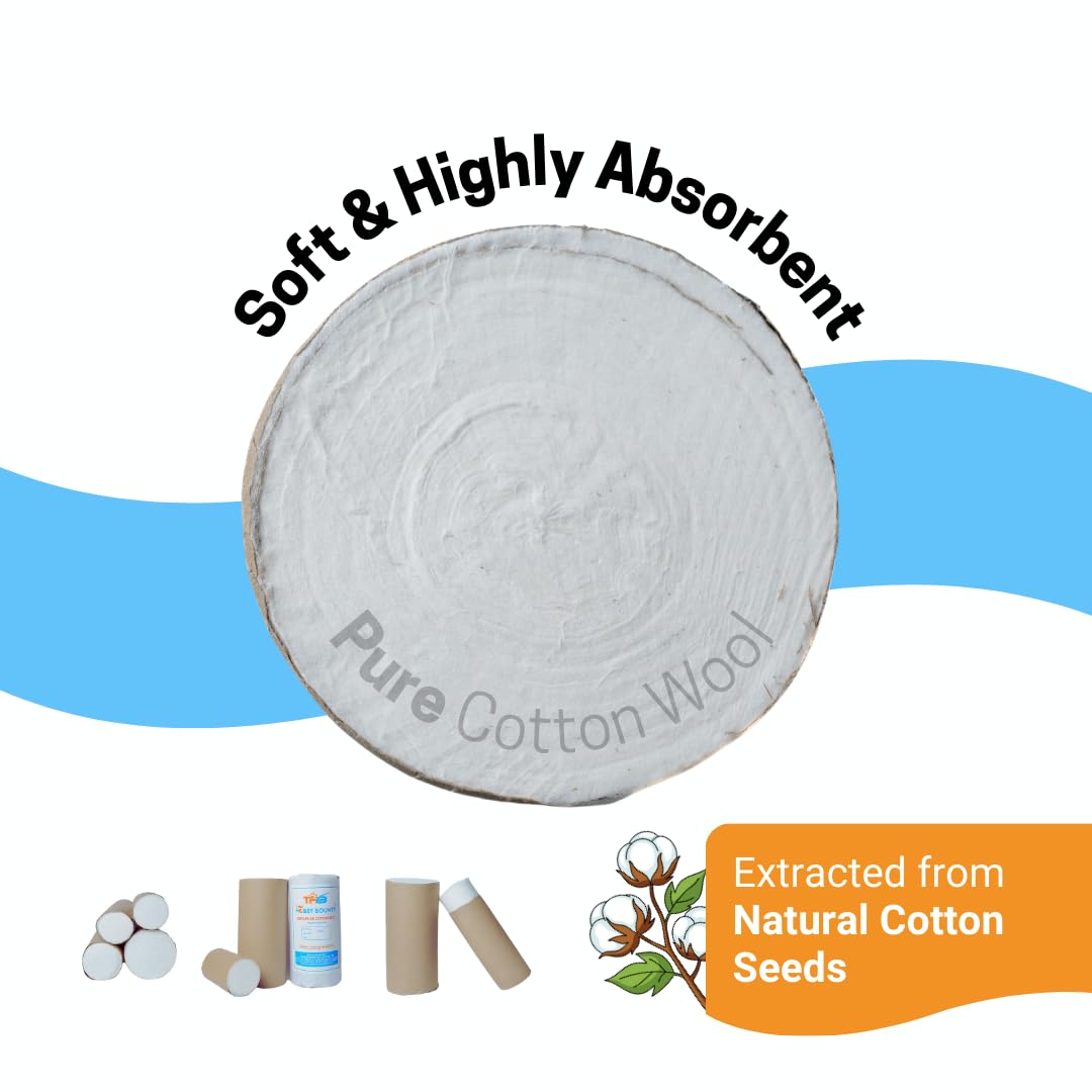 The Hobby Bounty Pure Cotton Roll, Cotton, Multi-Use Cotton Pads for Skincare, Baby Care, and Makeup Removal - label detail