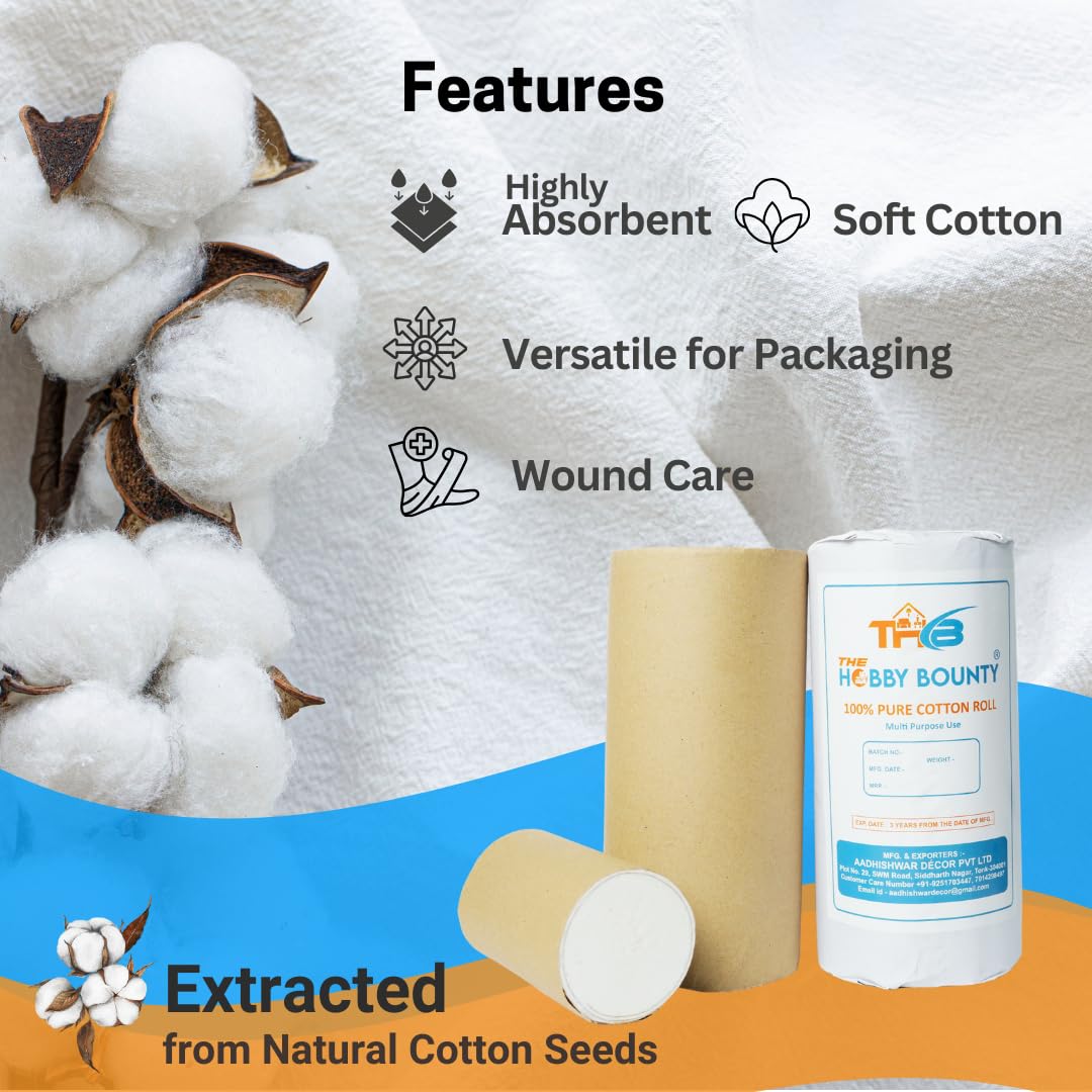 The Hobby Bounty Pure Cotton Roll, Cotton, Multi-Use Cotton Pads for Skincare, Baby Care, and Makeup Removal - close-up detai