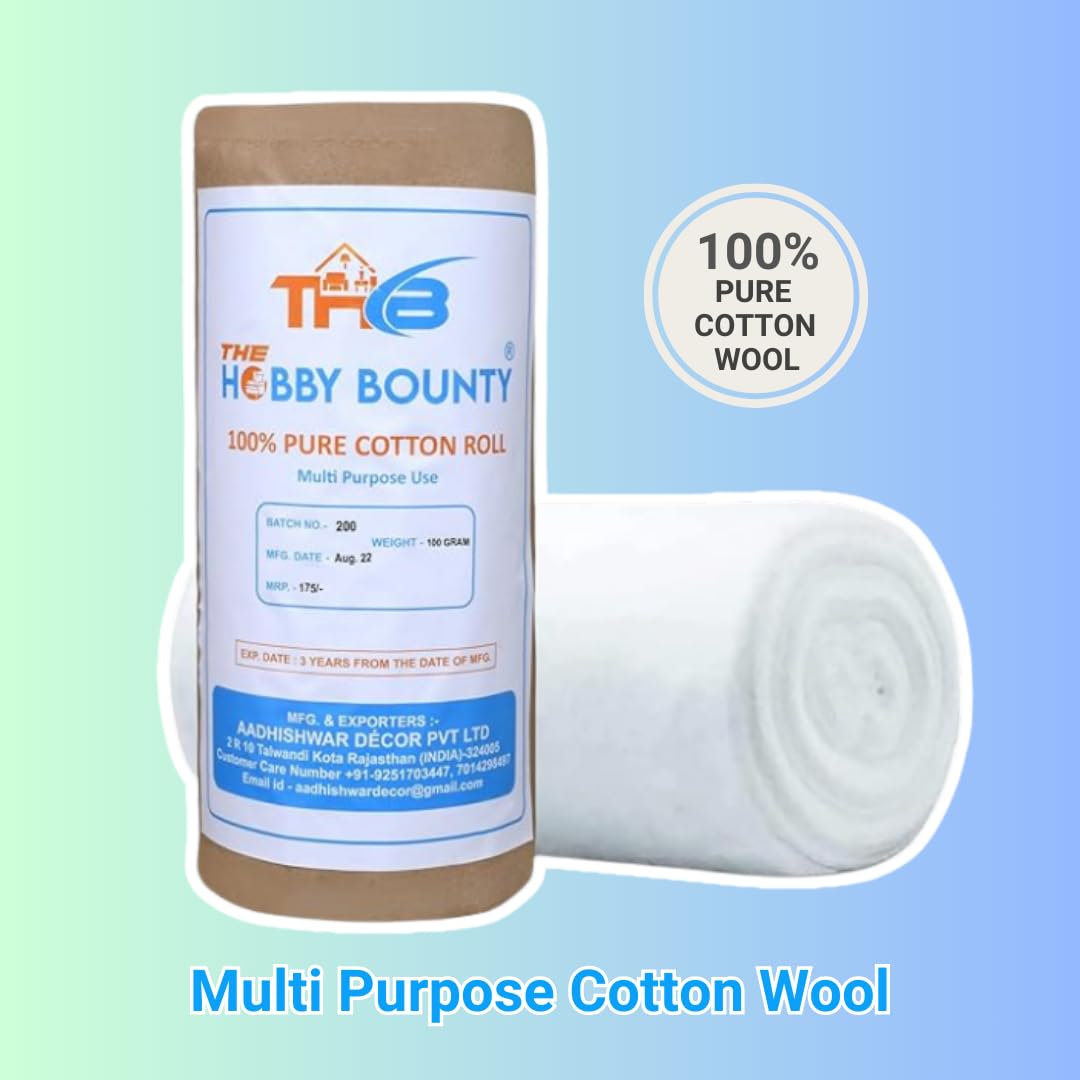 The Hobby Bounty Pure Cotton Roll, Cotton, Multi-Use Cotton Pads for Skincare, Baby Care, and Makeup Removal - size and scale