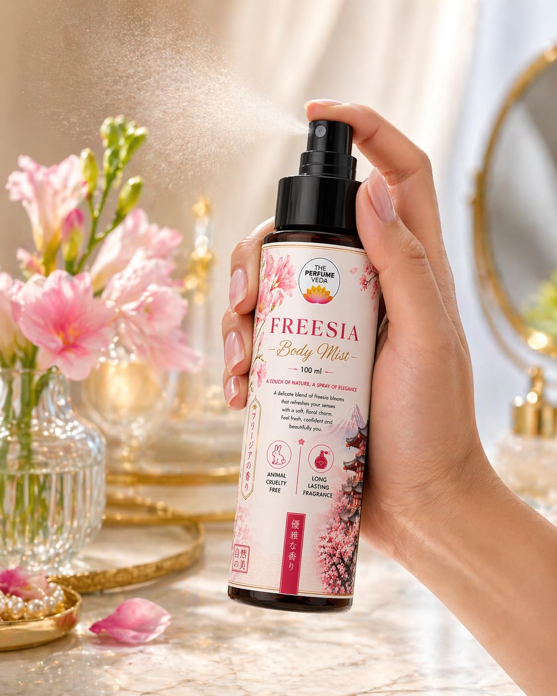 THE PERFUME VEDA Freesia Body Mist 100 ml - Floral Body Spray for Women - front view