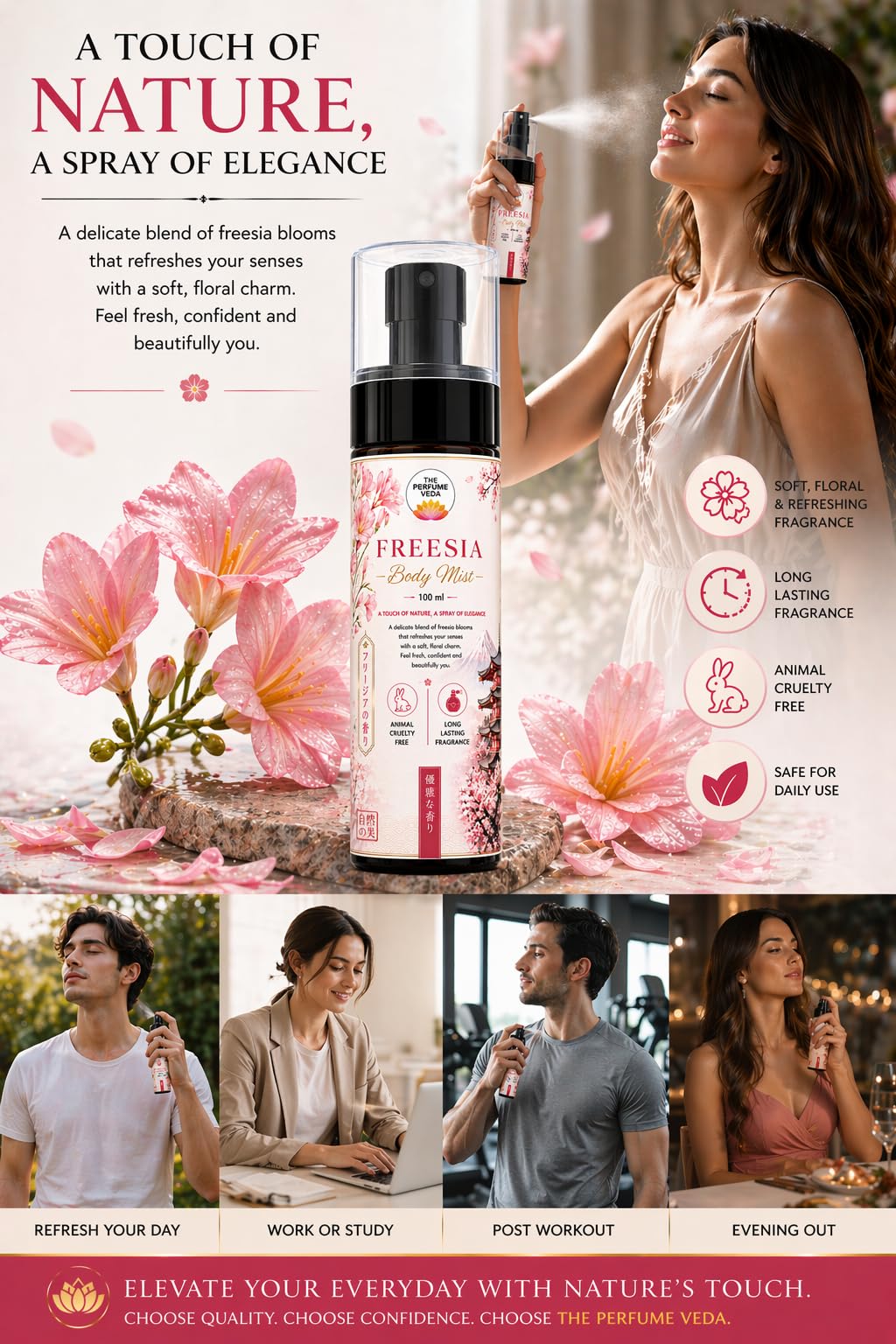 THE PERFUME VEDA Freesia Body Mist 100 ml - Floral Body Spray for Women - back view