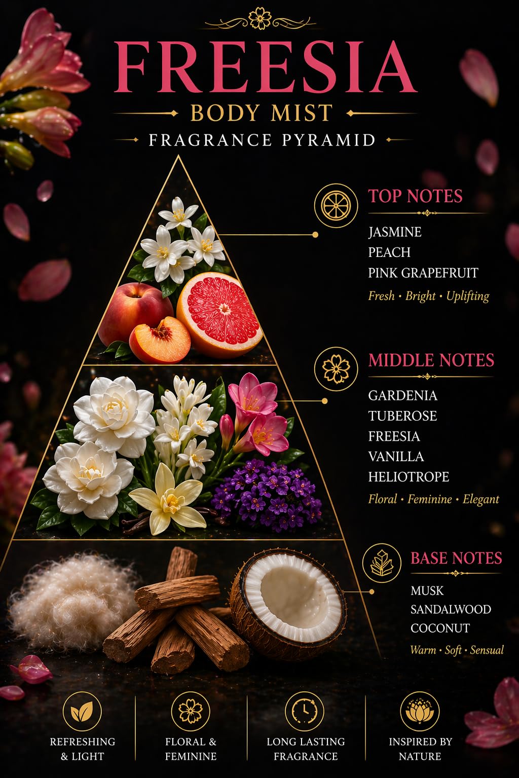 THE PERFUME VEDA Freesia Body Mist 100 ml - Floral Body Spray for Women - label detail