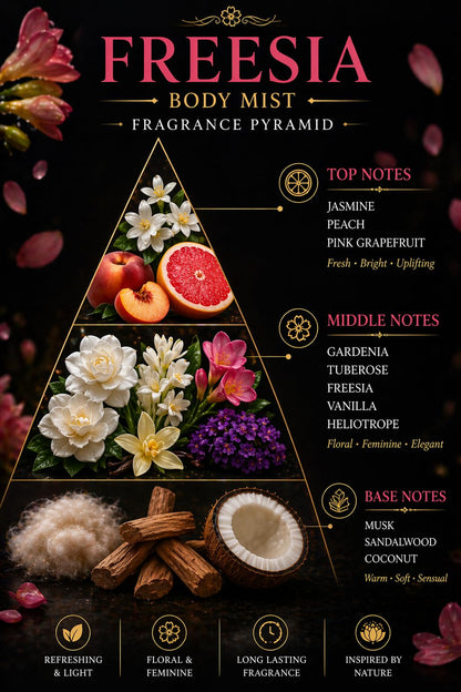 THE PERFUME VEDA Freesia Body Mist 100 ml - Floral Body Spray for Women - label detail