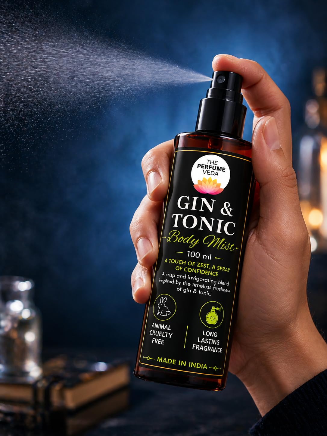 THE PERFUME VEDA Gin & Tonic Body Mist, 100 ml, Unisex Fragrance with Citrus, Juniper & Musk - front view