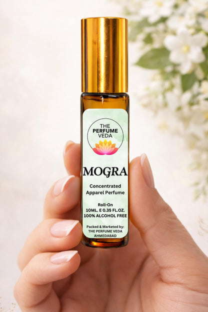 THE PERFUME VEDA Mogra (Jasmine) Attar, 10ml, Non-Alcoholic Roll-On Perfume Oil for Men and Women - back view