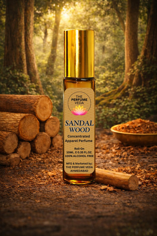 THE PERFUME VEDA Sandalwood Attar, 10ml Roll-On, Alcohol-Free Concentrated Perfume Oil, Unisex Woody Fragrance