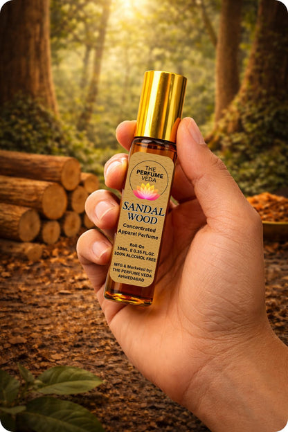 THE PERFUME VEDA Sandalwood Attar, 10ml Roll-On, Alcohol-Free Concentrated Perfume Oil, Unisex Woody Fragrance - back view