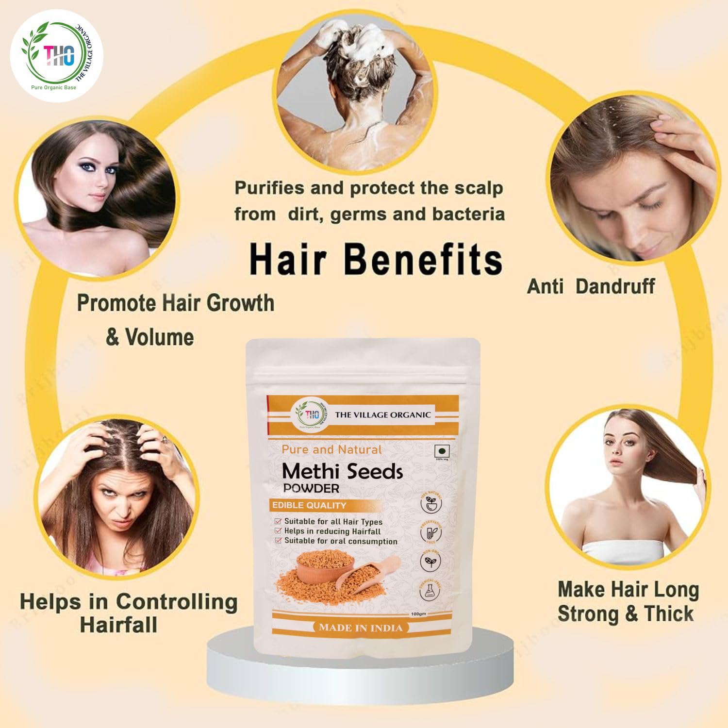 The Village Organic Herbal Powder Combo Pack for Hair & Skin Care - 5 Ayurvedic Herbs - back view (10)