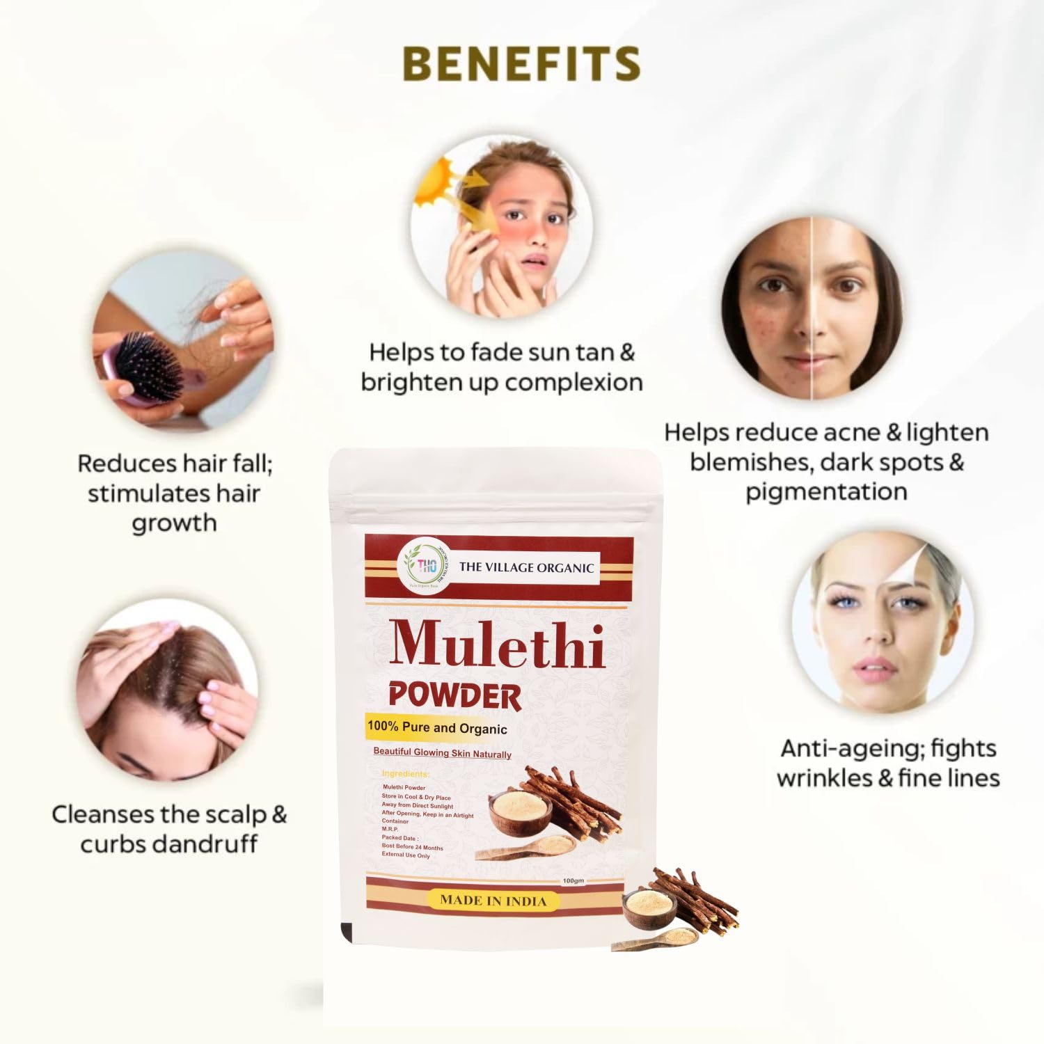 The Village Organic Herbal Powder Combo Pack for Hair & Skin Care - 5 Ayurvedic Herbs - label detail (12)