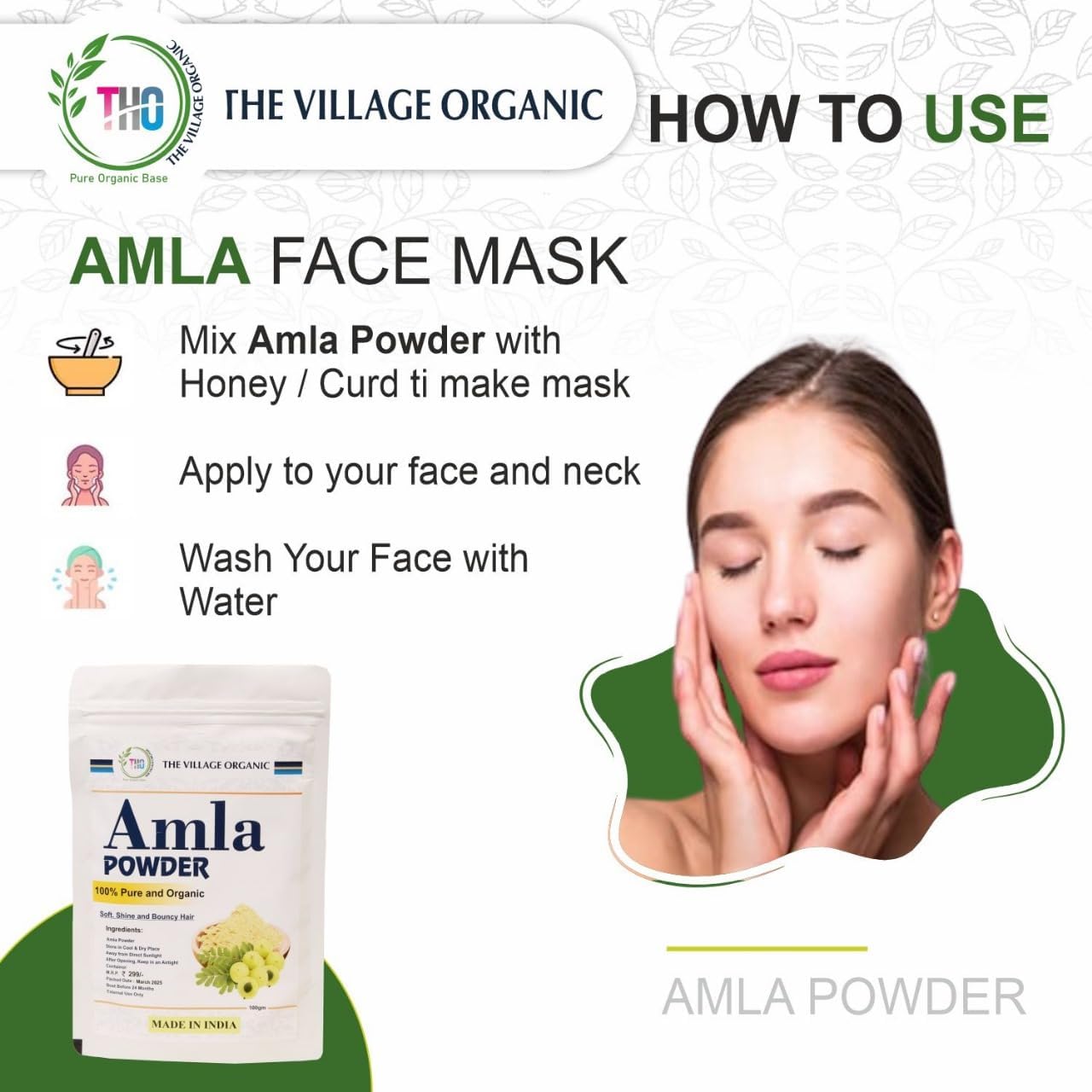 The Village Organic Herbal Powder Combo Pack for Hair & Skin Care - 5 Ayurvedic Herbs - back view