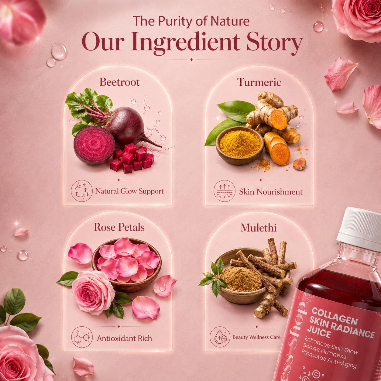 The Wellness Shop Collagen Juice with Biotin, Hyaluronic Acid & Vitamin C, 500ml Liquid Supplement - close-up detail