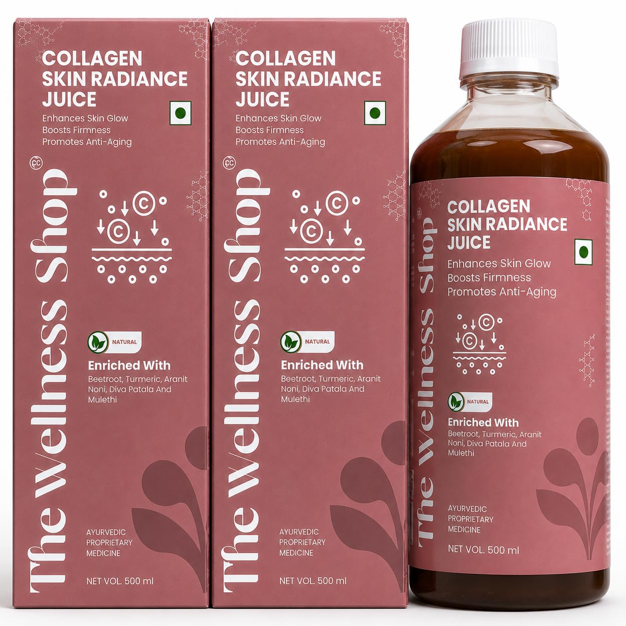 The Wellness Shop Collagen Skin Radiance Juice, 500ml, Herbal Liquid Supplement with Amla, Sea Buckthorn, Beetroot (10)