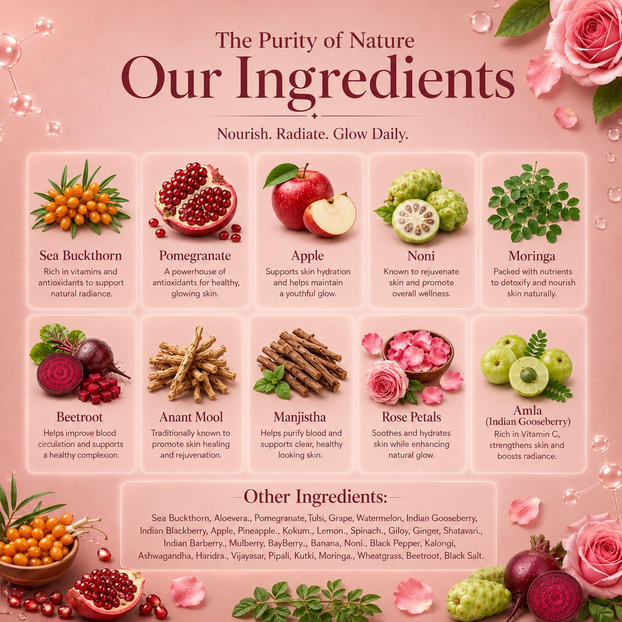 The Wellness Shop Collagen Skin Radiance Juice, 500ml, Herbal Liquid Supplement with Amla, Sea Buckthorn, Beetroot - back vie