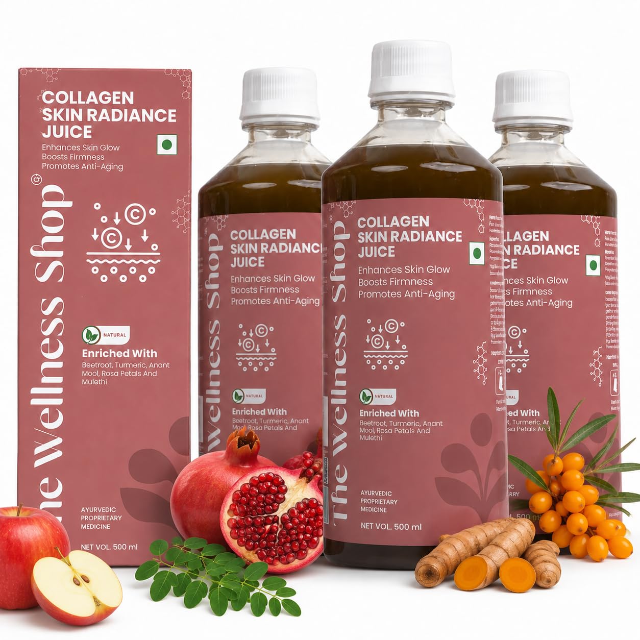 The Wellness Shop Collagen Skin Radiance Juice, 500ml, Herbal Liquid Supplement with Amla, Sea Buckthorn, Beetroot (18)