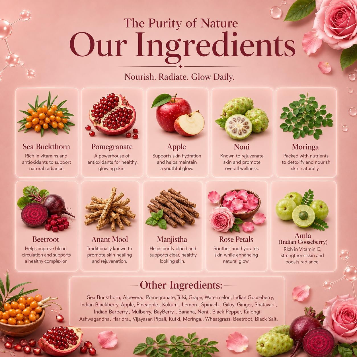 The Wellness Shop Collagen Skin Radiance Juice, 500ml, Herbal Liquid Supplement with Amla, Sea Buckthorn, Beetroot - close-up