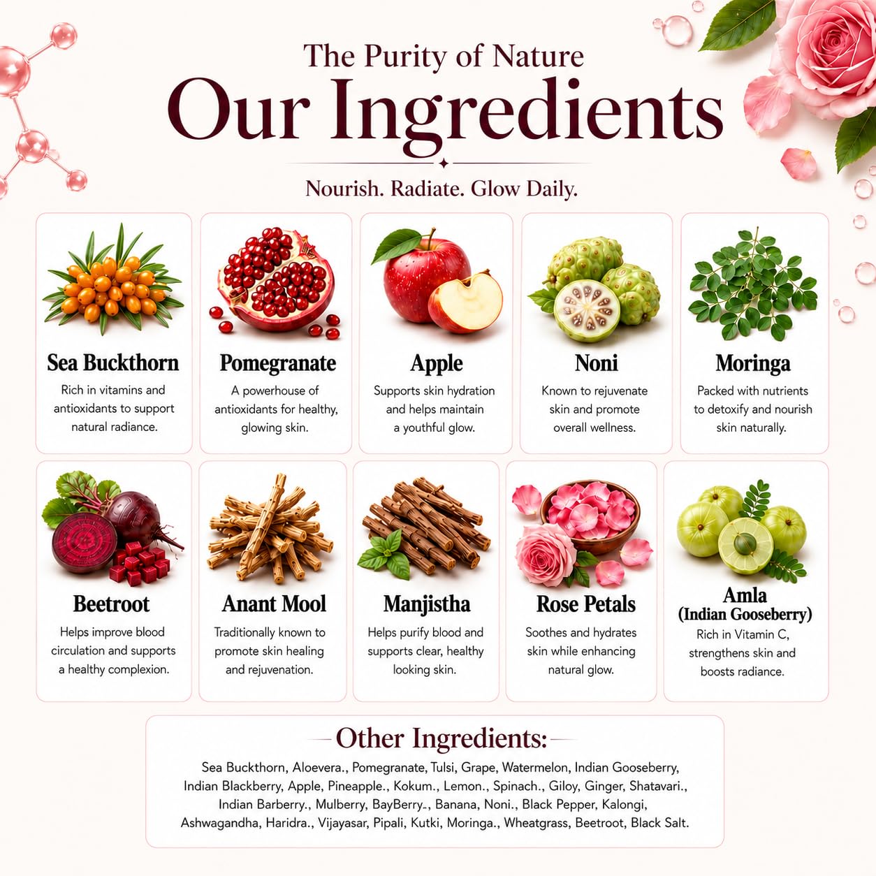 The Wellness Shop Collagen Skin Radiance Juice, 500ml, Herbal Liquid Supplement with Amla, Sea Buckthorn, Beetroot - back vie