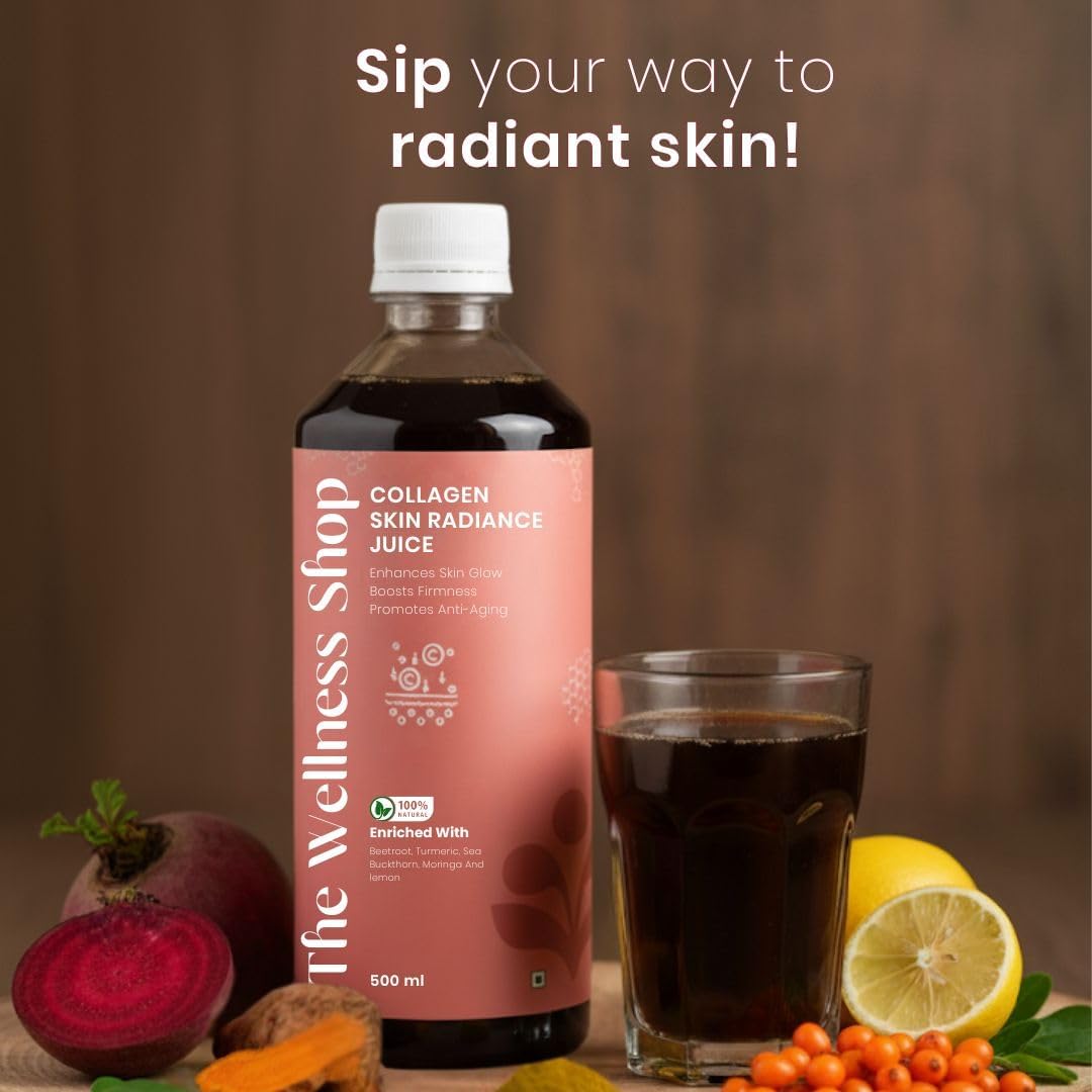 The Wellness Shop Collagen Skin Radiance Juice, 500ml, Sea Buckthorn Moringa, Ayurvedic Herbal Drink, Unisex - close-up detai
