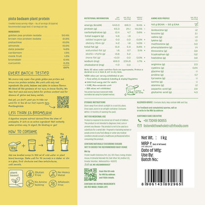 The Whole Truth Plant Protein Isolate Powder, 1kg, 25g Protein Per Scoop, Pea and Rice Blend - size and scale
