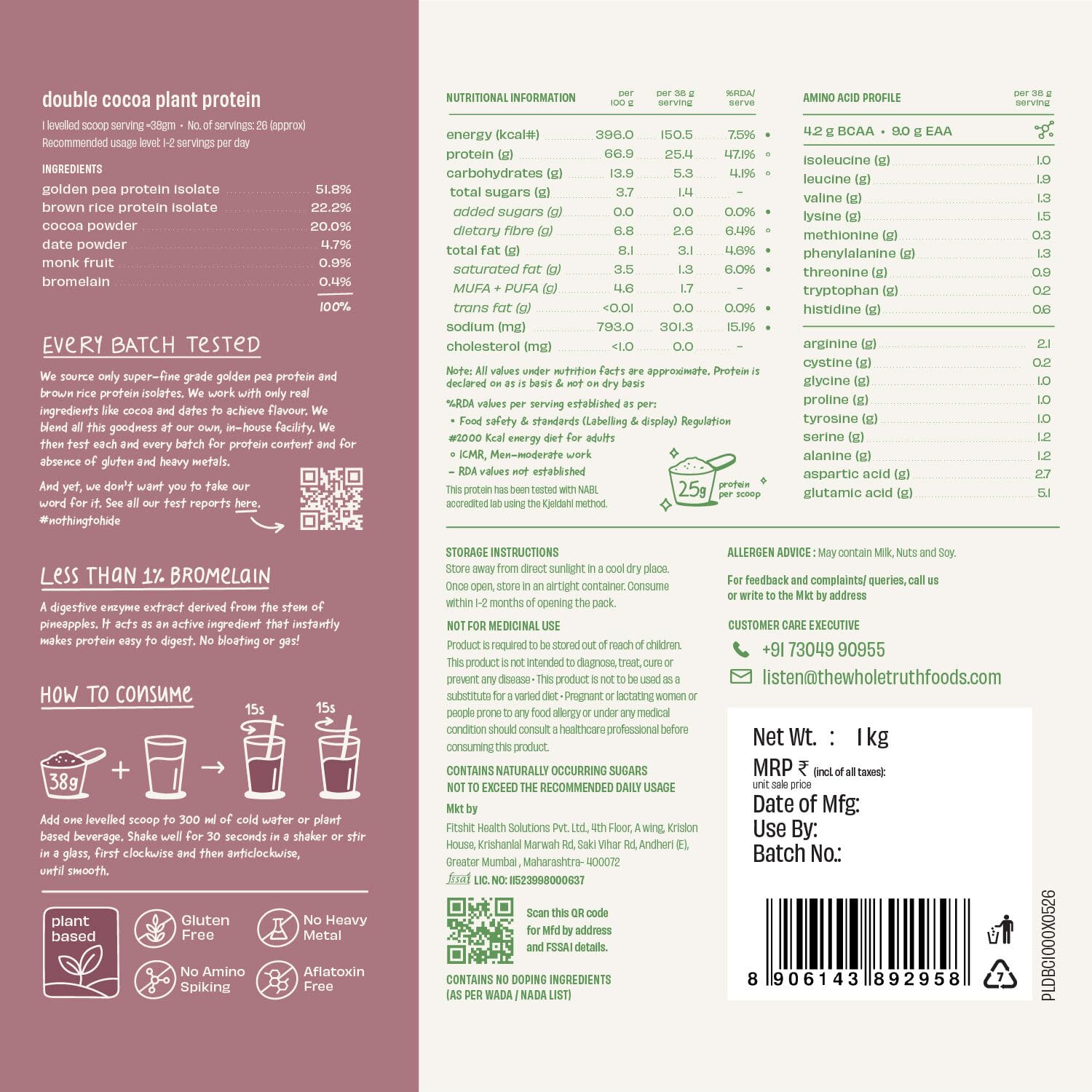The Whole Truth Plant Protein Isolate Powder, 1kg, 25g Protein Per Scoop, Pea and Rice Blend - in use