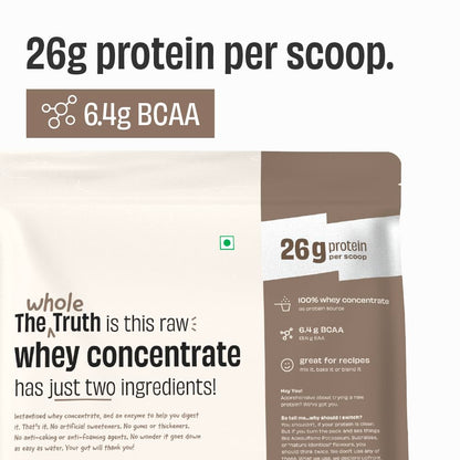 The Whole Truth Whey Protein Concentrate Powder, Unflavoured, 1kg, 26g Protein Per Scoop - front view