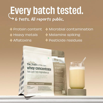 The Whole Truth Whey Protein Concentrate Powder, Unflavoured, 1kg, 26g Protein Per Scoop - packaging
