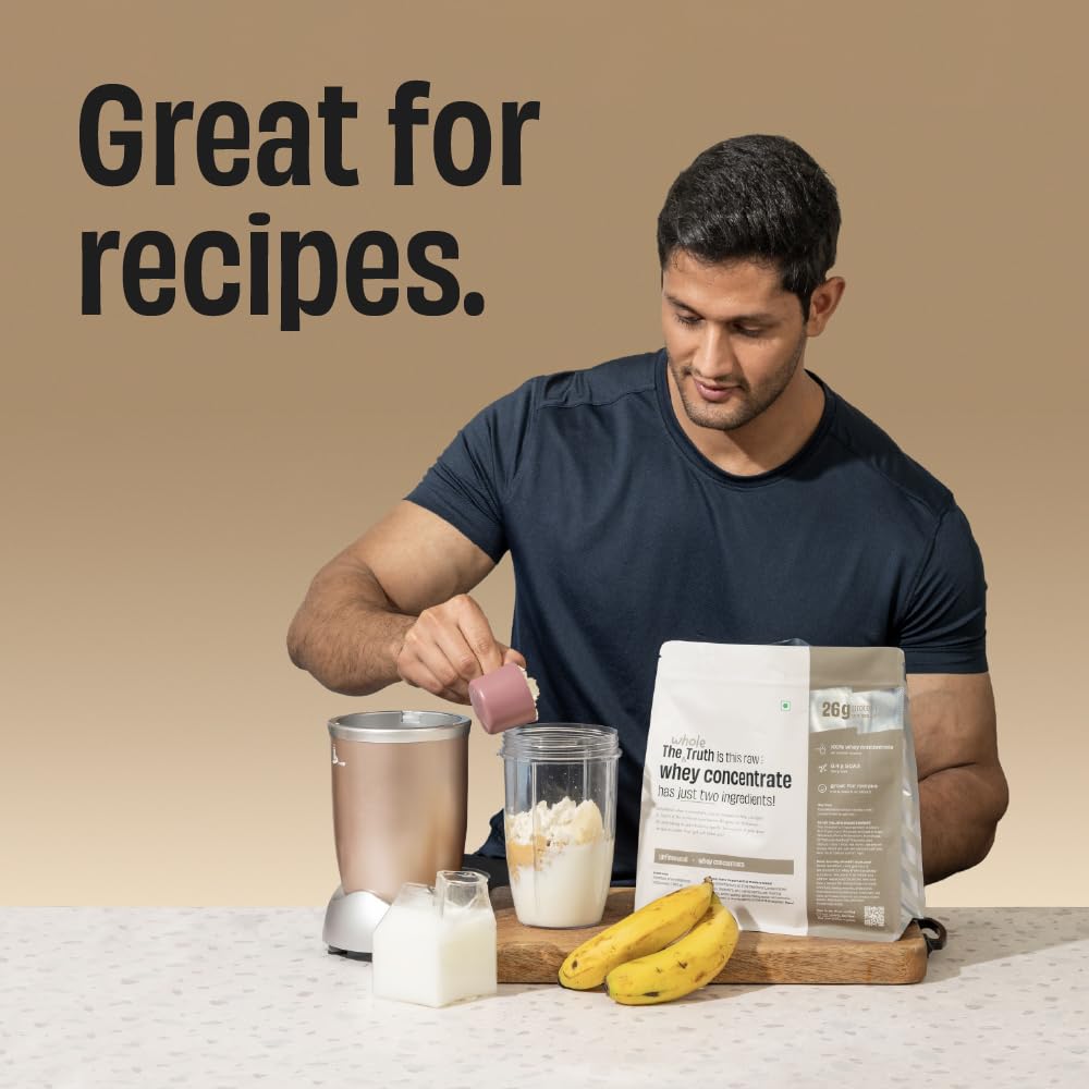 The Whole Truth Whey Protein Concentrate Powder, Unflavoured, 1kg, 26g Protein Per Scoop - label detail