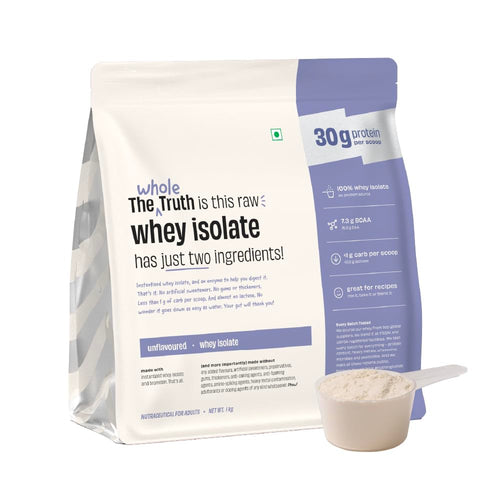 The Whole Truth Whey Protein Isolate, Unflavoured, 1 kg (2.2 lbs), 30g Protein per Scoop, 90% Concentration, Vegetarian