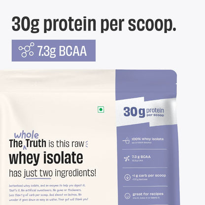 The Whole Truth Whey Protein Isolate, Unflavoured, 1 kg (2.2 lbs), 30g Protein per Scoop, 90% Concentration, Vegetarian - fro