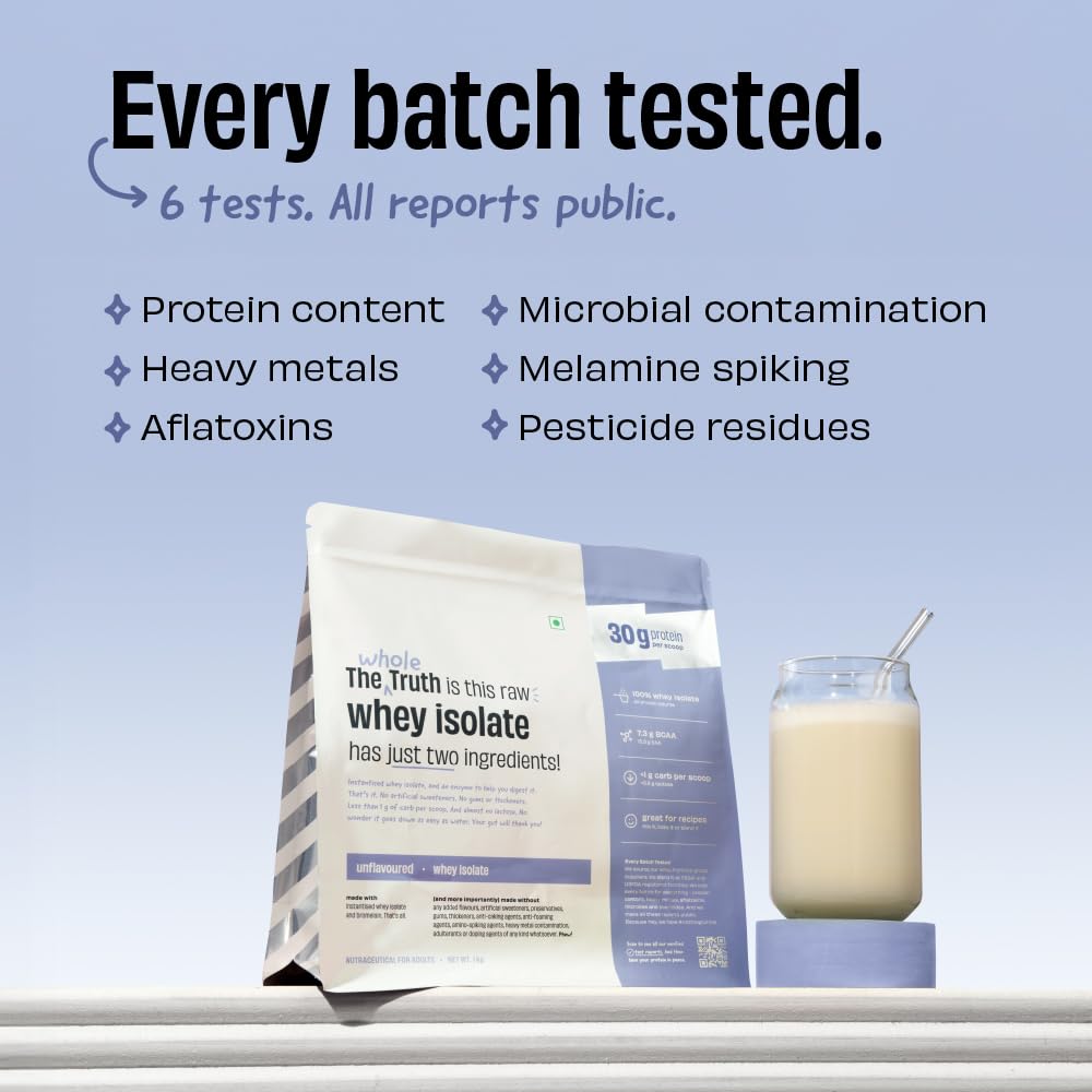 The Whole Truth Whey Protein Isolate, Unflavoured, 1 kg (2.2 lbs), 30g Protein per Scoop, 90% Concentration, Vegetarian - pac