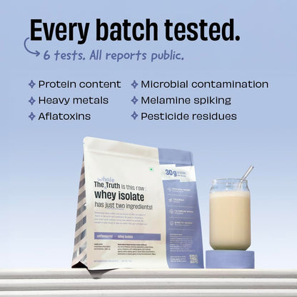 The Whole Truth Whey Protein Isolate, Unflavoured, 1 kg (2.2 lbs), 30g Protein per Scoop, 90% Concentration, Vegetarian - pac