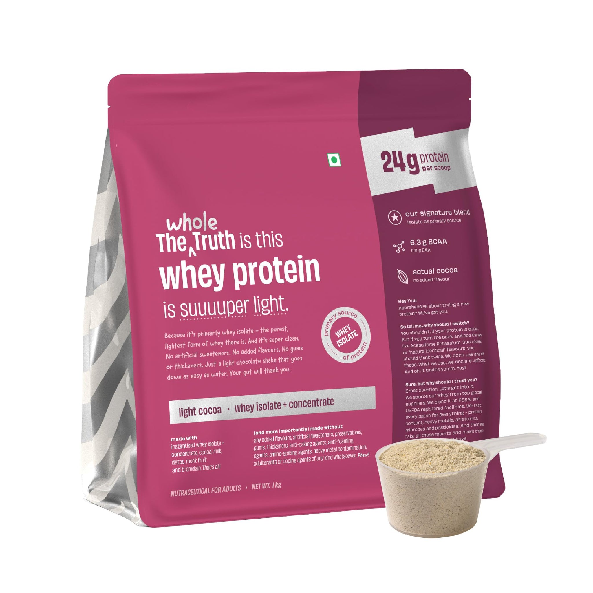 The Whole Truth Whey Protein Powder, 24g Protein Per Scoop, Isolate Concentrate Blend, Third Party Lab Tested, Adult Suppleme