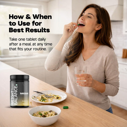 Three65 Weight Balance Herbal Formula Nutritional Supplement, 60-Day Supply - size and scale