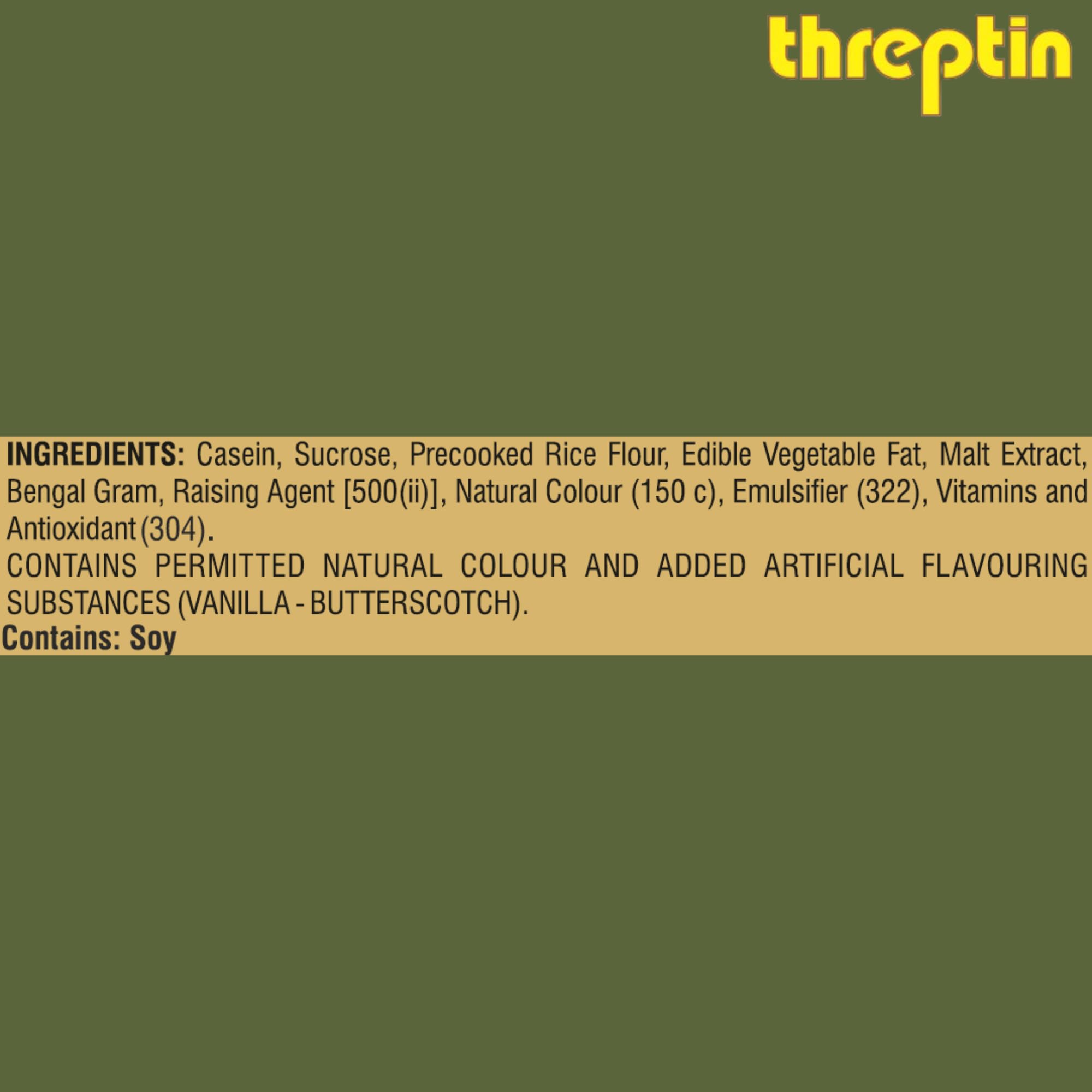 THREPTIN Protein Diskettes, Vanilla Flavor, 275g (Pack of 1), High-Protein Snack - ingredients panel
