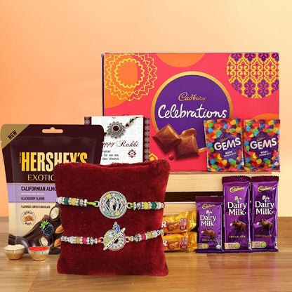 TIED RIBBONS Rakhi For Brother With Chocolate Gifts - Set Of 2 Rakhi With Cadbury Chocolates Hershey's Kisses and Rakshabandh