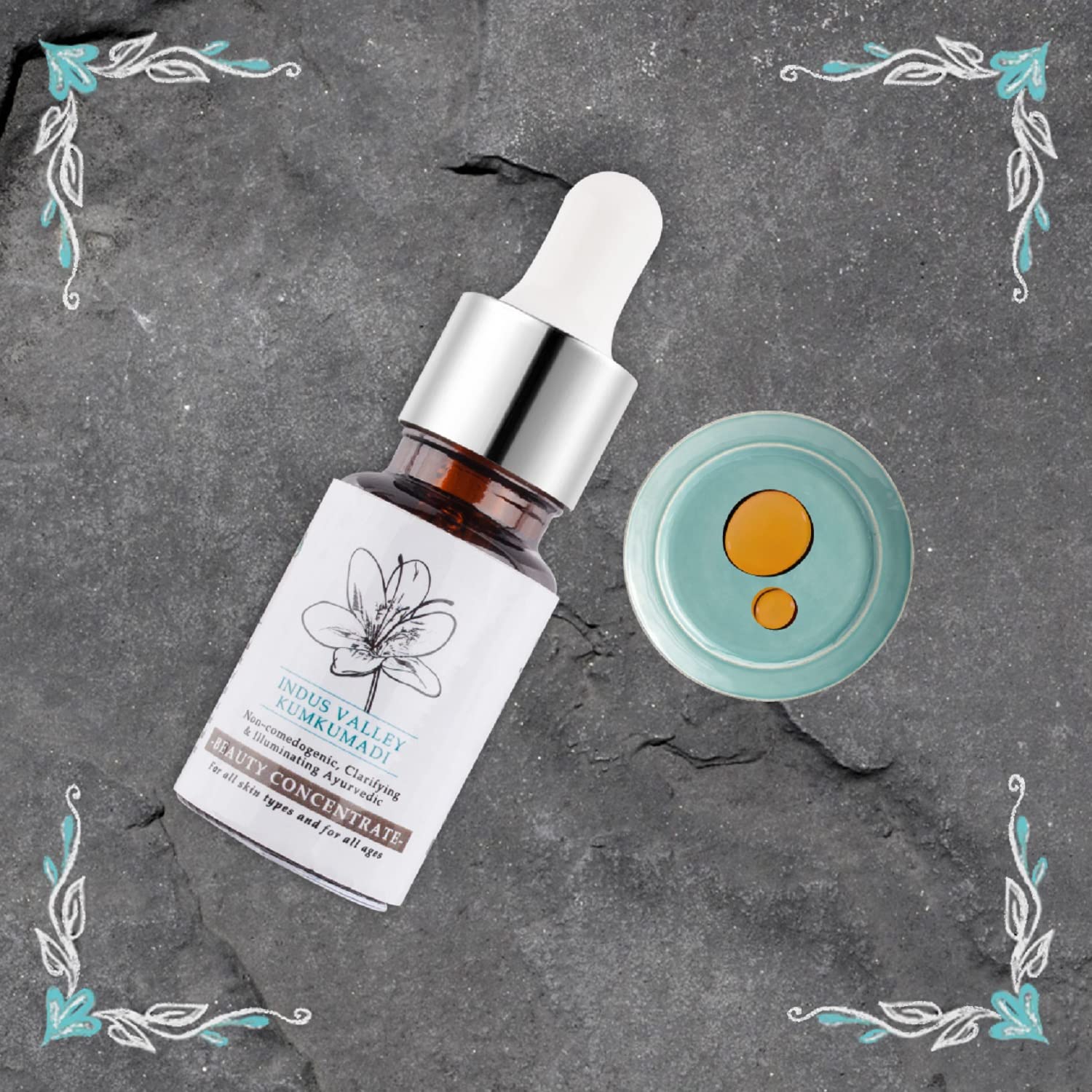 Timeless Beauty Secrets Indus Valley Organic Kumkumadi Oil, 15ml, Herbal Facial Serum - close-up detail